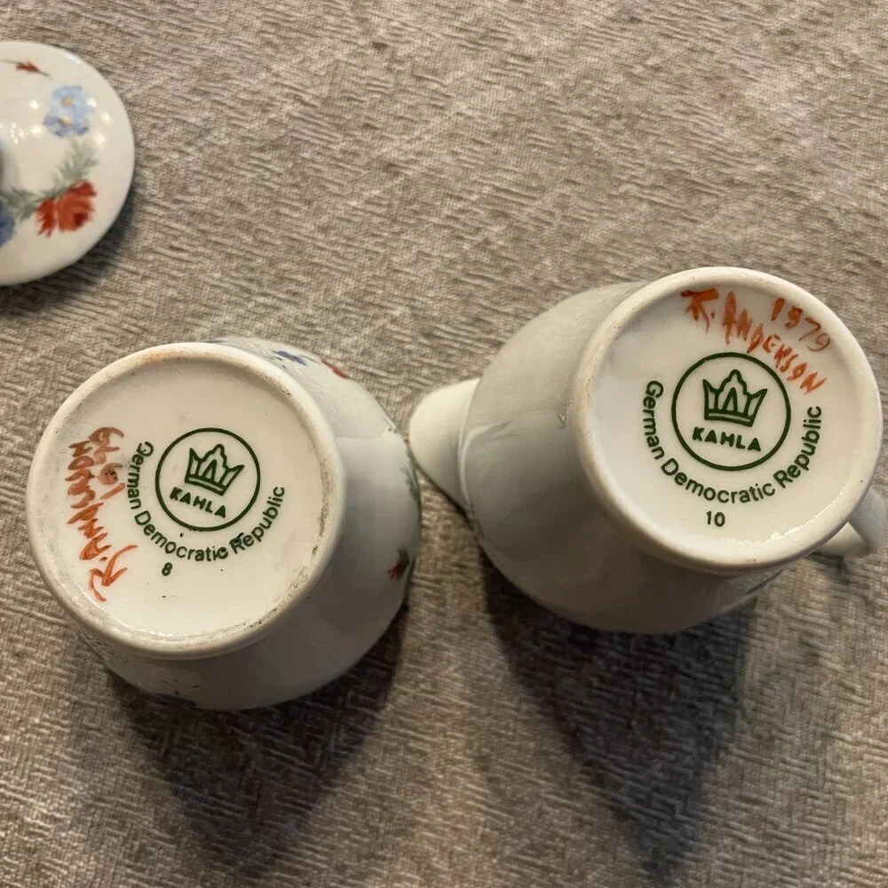 Kahla Floral Ceramic Vintage Sugar & Creamer Set Vintage Gold Rim!